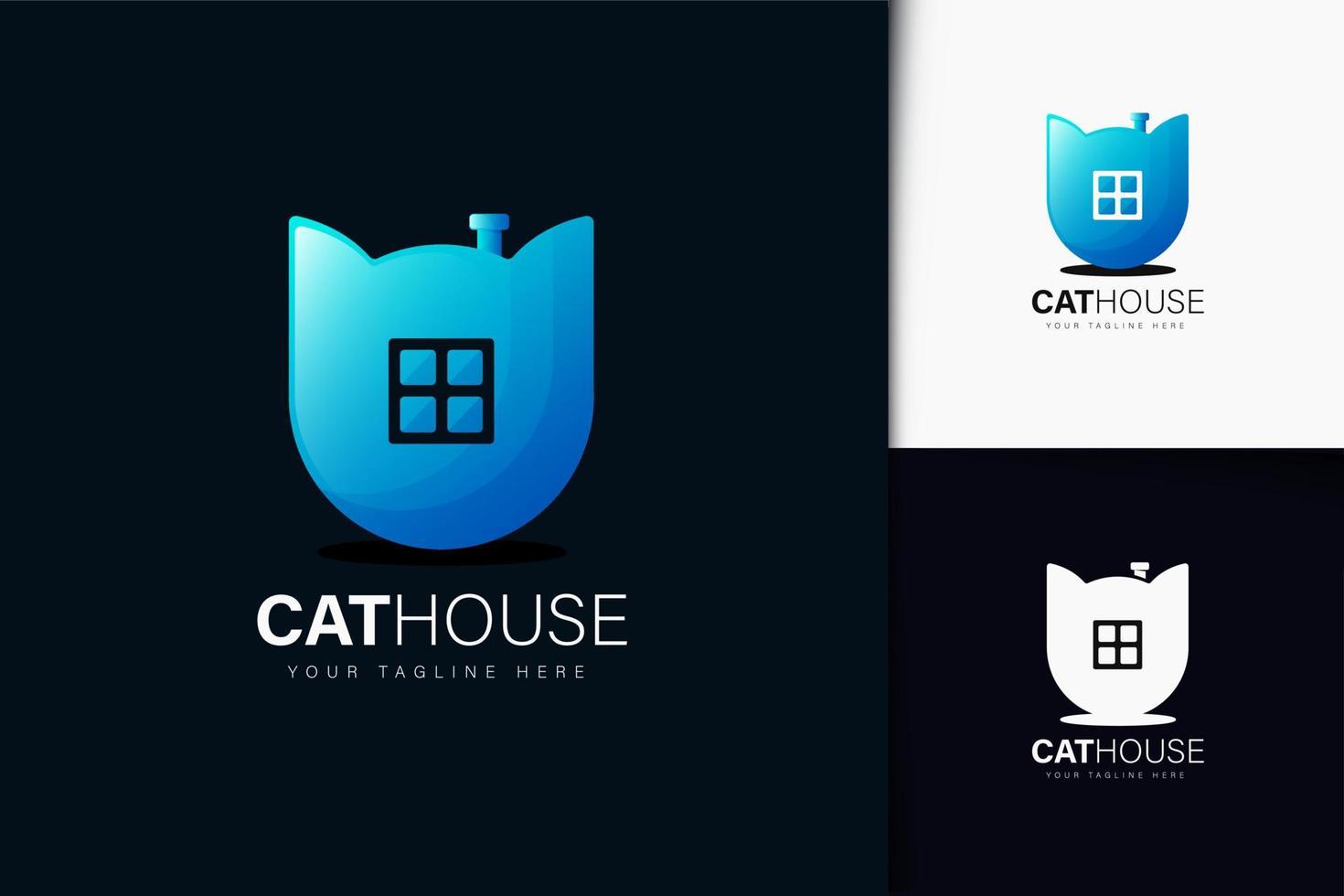 cat house logotyp design med gradient vektor