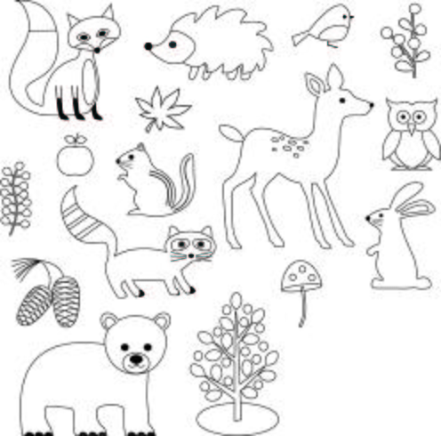 Woodland Djur Digital Frimärken Clipart vektor