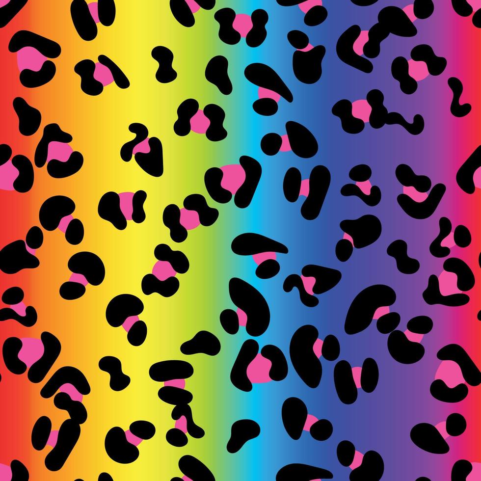 nahtloses Muster des bunten Leoparden. klassischer regenbogenfarbener Hintergrund mit Farbverlauf. vektor