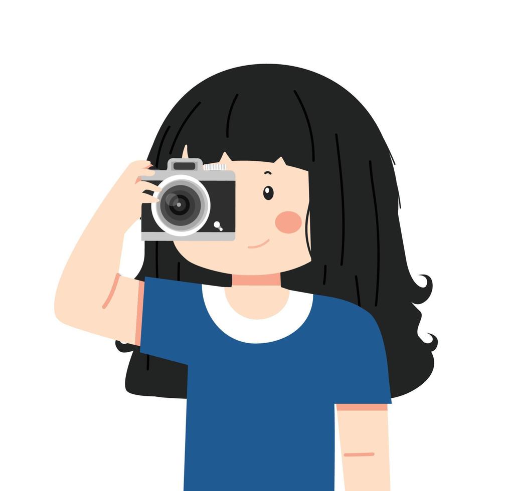 Mädchen hält eine Kamera und macht ein Foto vektor