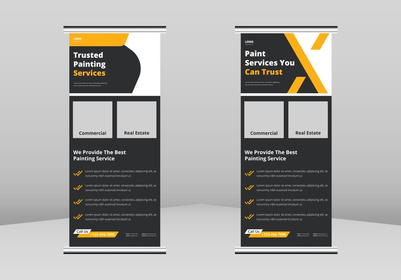 paint service roll up banner design, kommersiella fastigheter målning service affisch roll up broschyr mall. paint worker service flyer affisch dl flyer, trend business roll up banner design vektor