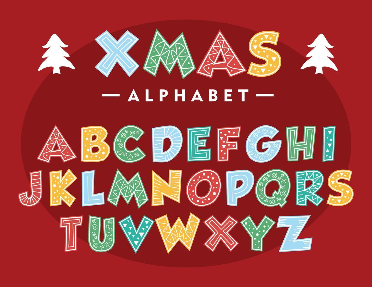 Gekritzel Frohe Weihnachten Alphabet Handgezeichnete Schriftart vektor