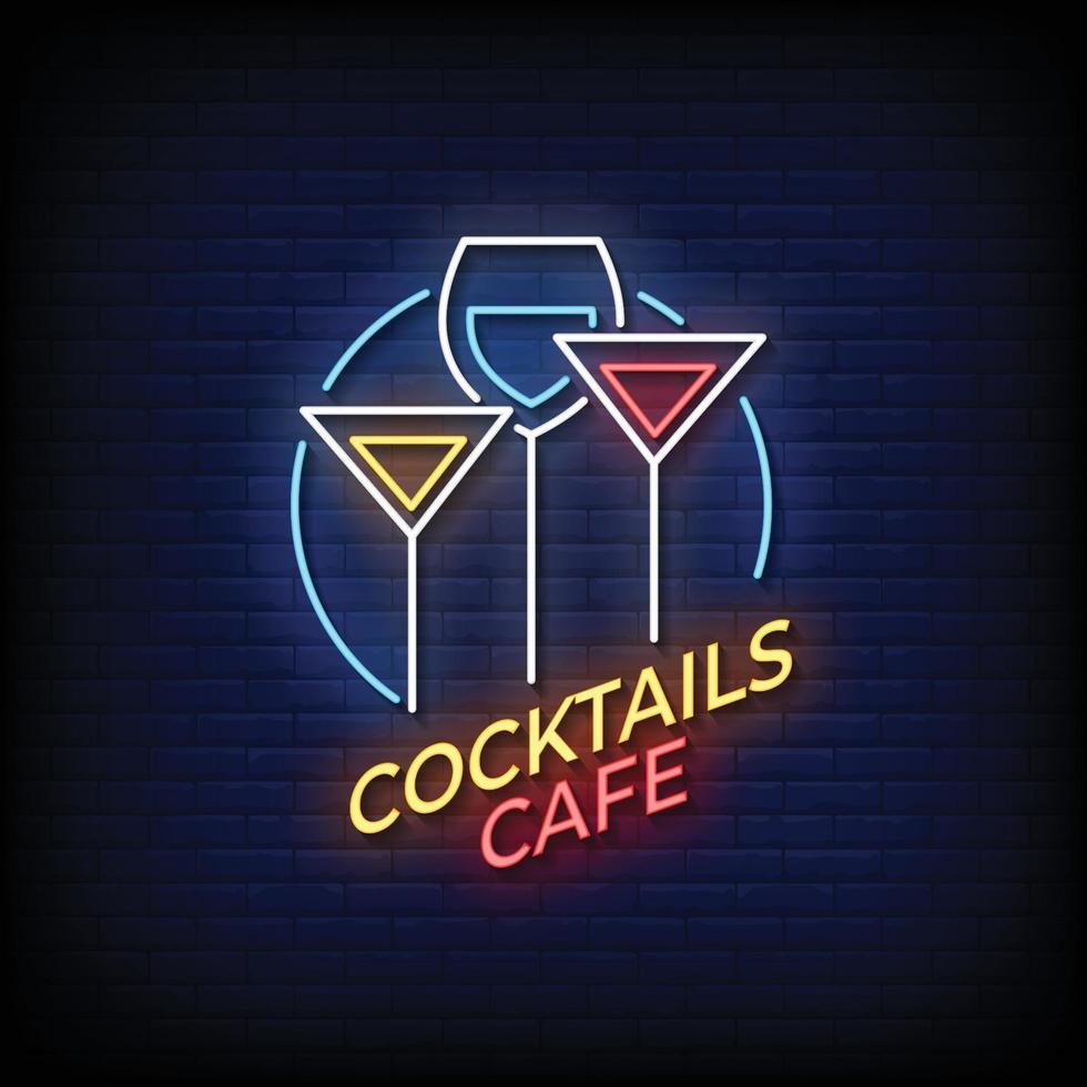 cocktail café neonskyltar stil text vektor