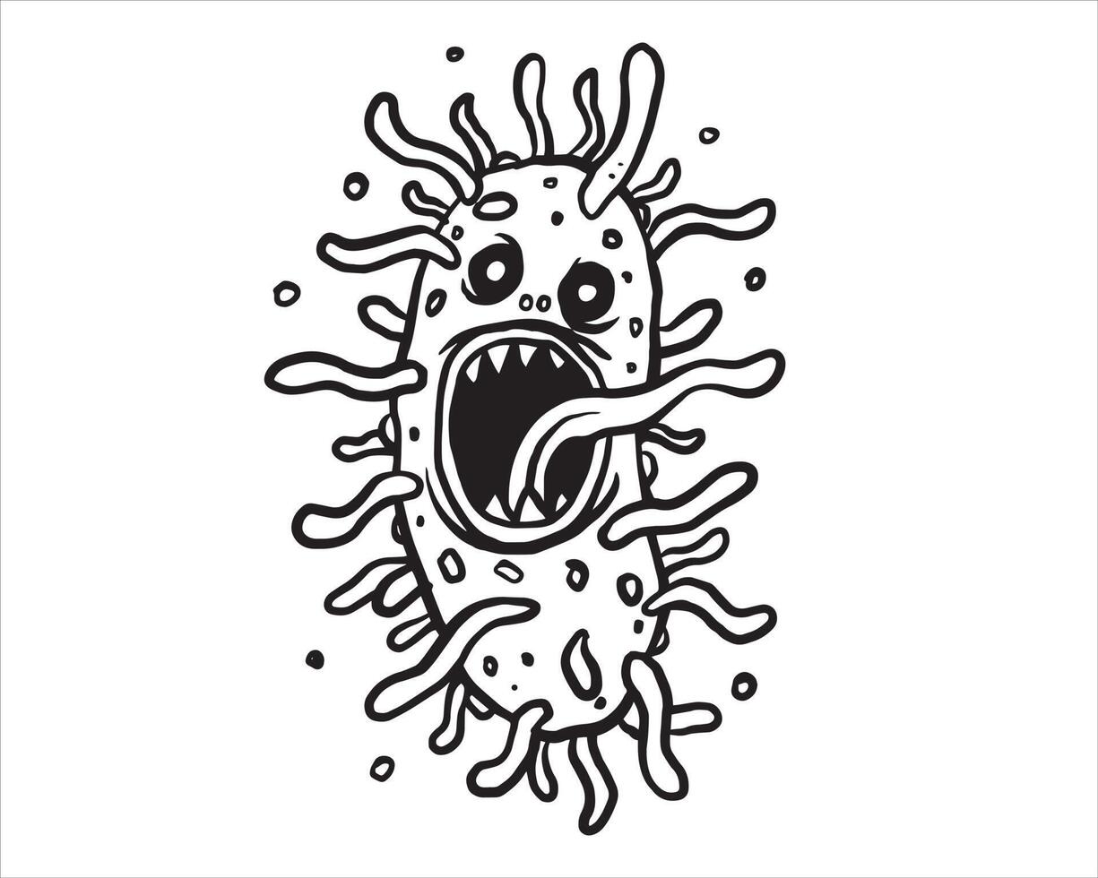 Virus Monster handgezeichneter Vektor. Hand gezeichnete Linie Kunstkarikaturillustration. isoliertes Symbol auf weißem Hintergrund vektor