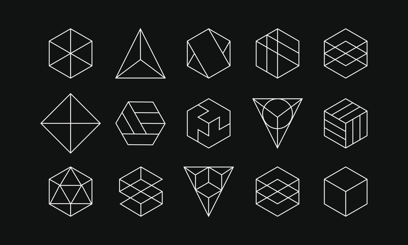 abstrakt linje geometriska tecken i hexagon och triangel former. minimal samling av logotyper. enkel prydnad för textur och mönster. vektor