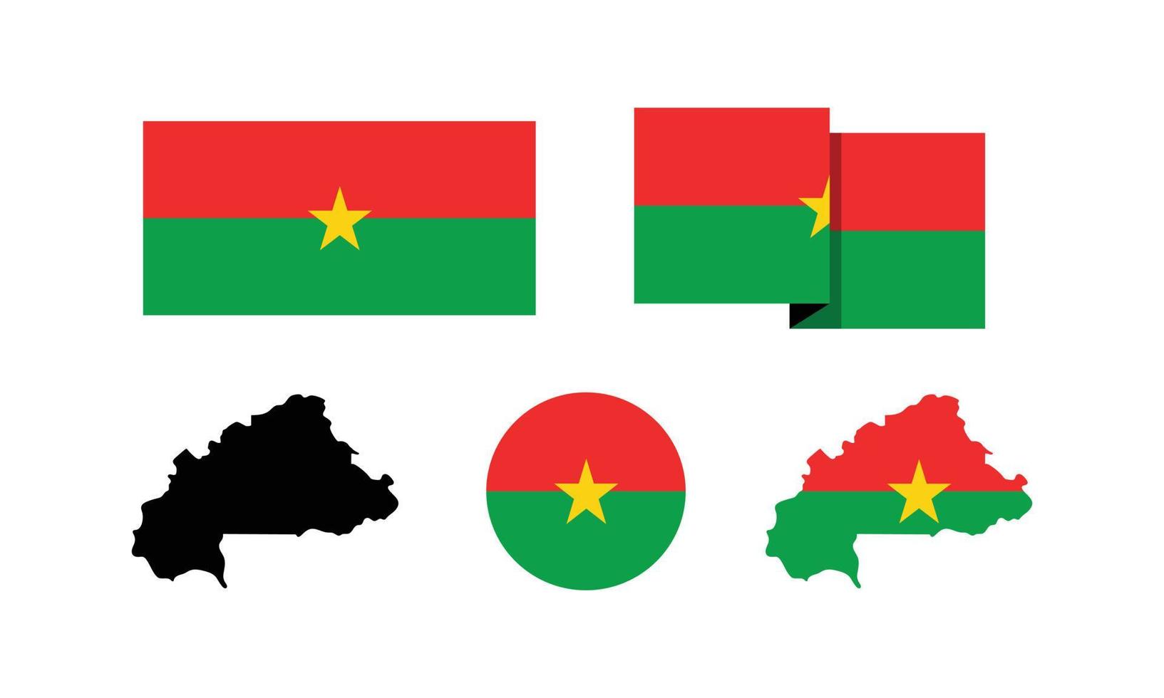 Burkina Faso-Attribute. Flagge in Rechteck, Rund und Karten. Satz von Elementvektorillustrationen für den Nationalfeiertag. vektor