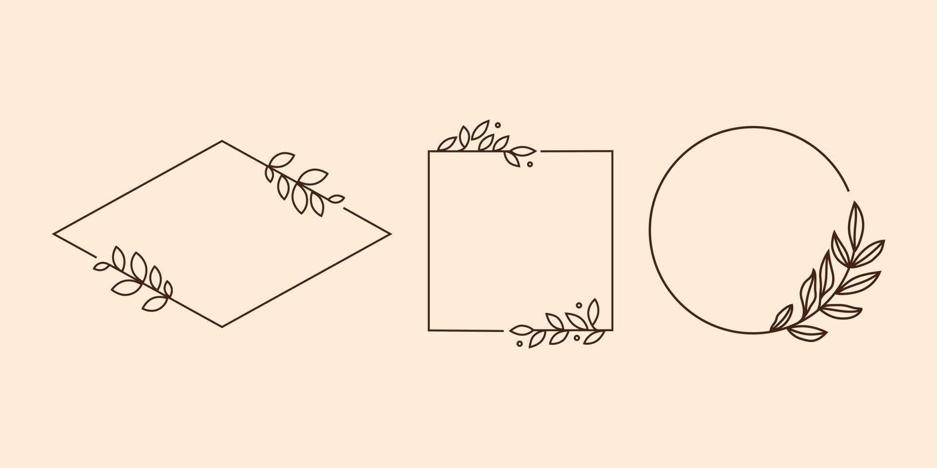 uppsättning av blommig ram linjekonst illustration för kopia utrymme och citat. lagerkrans gränsen grenar design prydnad. handritad vektor element samling.