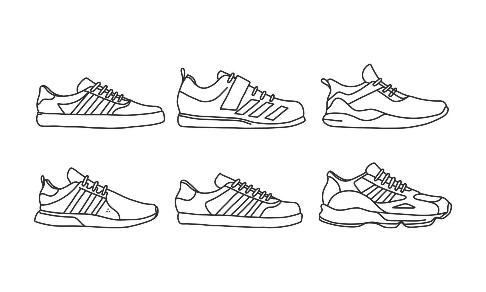 Satz von Sport- und Lifestyle-Schuhen, handgezeichnete Sneaker-Vektor-Sammlung, Schuh-Lineart-Symbol. neue Schuhillustration für Sport- und Branding-Designelement vektor