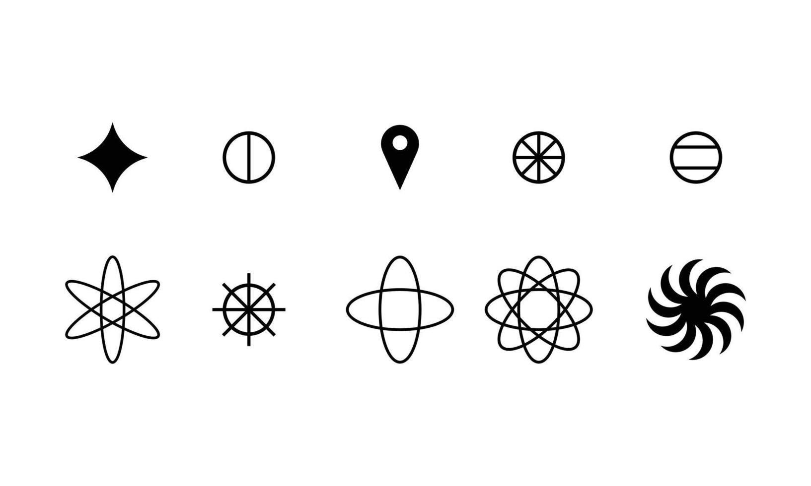 Icon-Sammlung mit verschiedenen Arten von Sternen im einfachen Schwarz-Weiß-Stil. geometrische Formenelemente isoliert auf weißem Hintergrund im Logo-Design-Vektor. vektor
