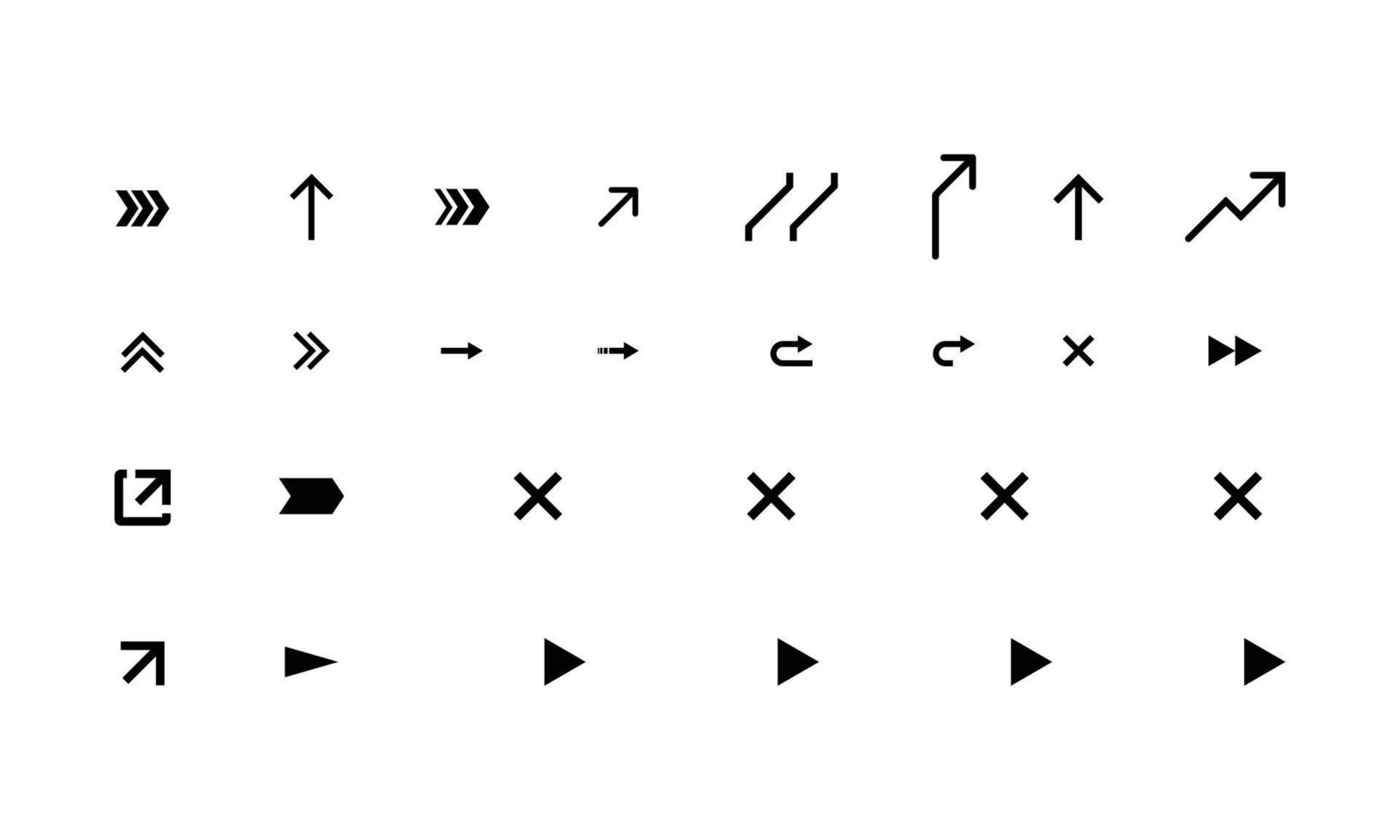 Symbolsammlung mit zufälliger Pfeil-Logo-Edition im einfachen Schwarz-Weiß-Stil. formt Elemente auf weißem Hintergrund im Logo-Design-Vektor. vektor