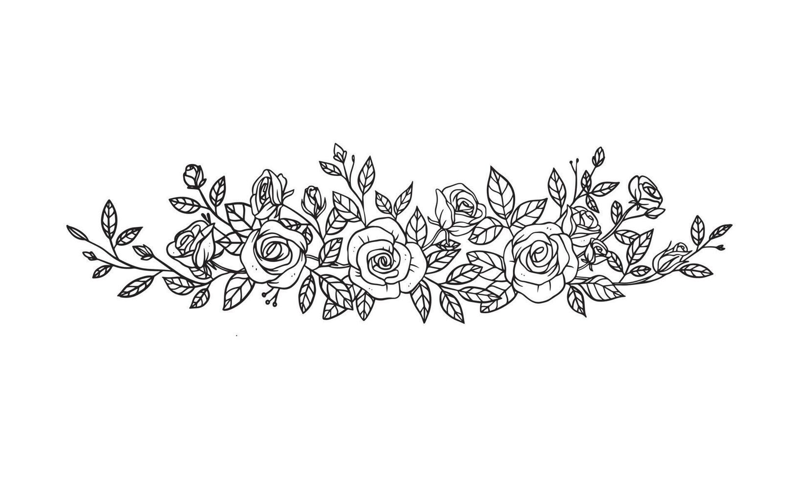 Rosenkompositionsanordnung für Hochzeitseinladungsdesign, Pflanzen und Blumen für eleganten Schriftzugrahmen, handgezeichnete Vektorillustration für romantisches und Vintage-Design vektor