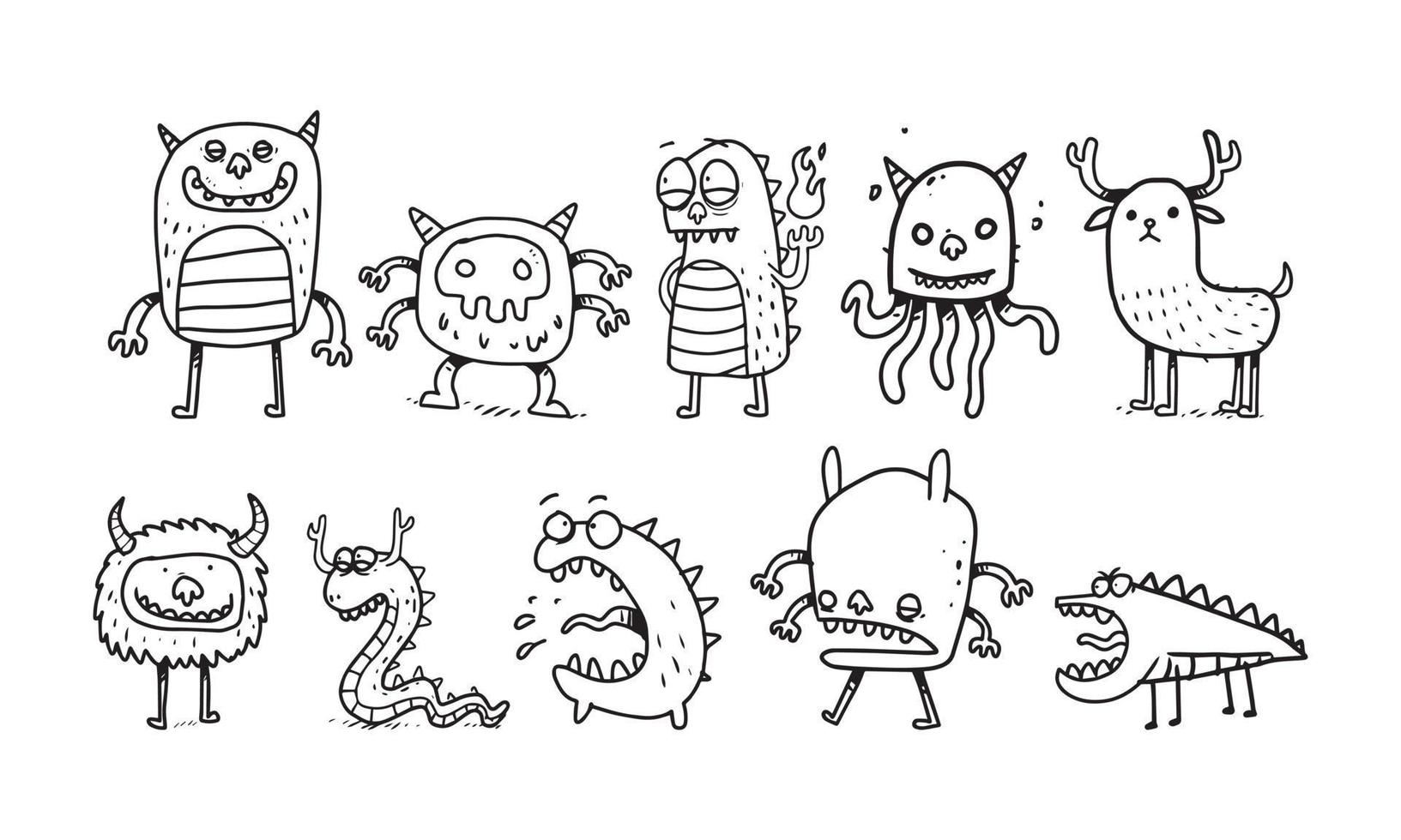 uppsättning doodle monster för barns fantasy skapelser vektor