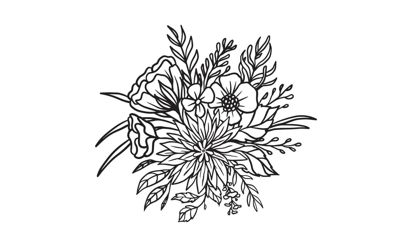 schöne blumenstrauß handgezeichnete illustrationen. Vektorblumenarrangementelemente für ein romantisches und Hochzeitsdesign. vektor