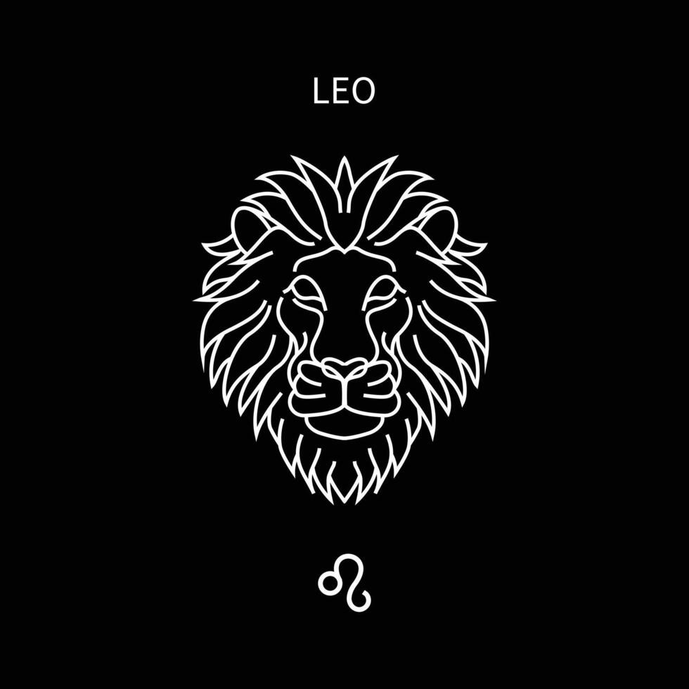 leo horoskop symbol i tolv zodiaken konstellation. en platt linje zodiaken ikoner isolerad på svart bakgrund. astrologi och mytologi samling i vektor. vektor