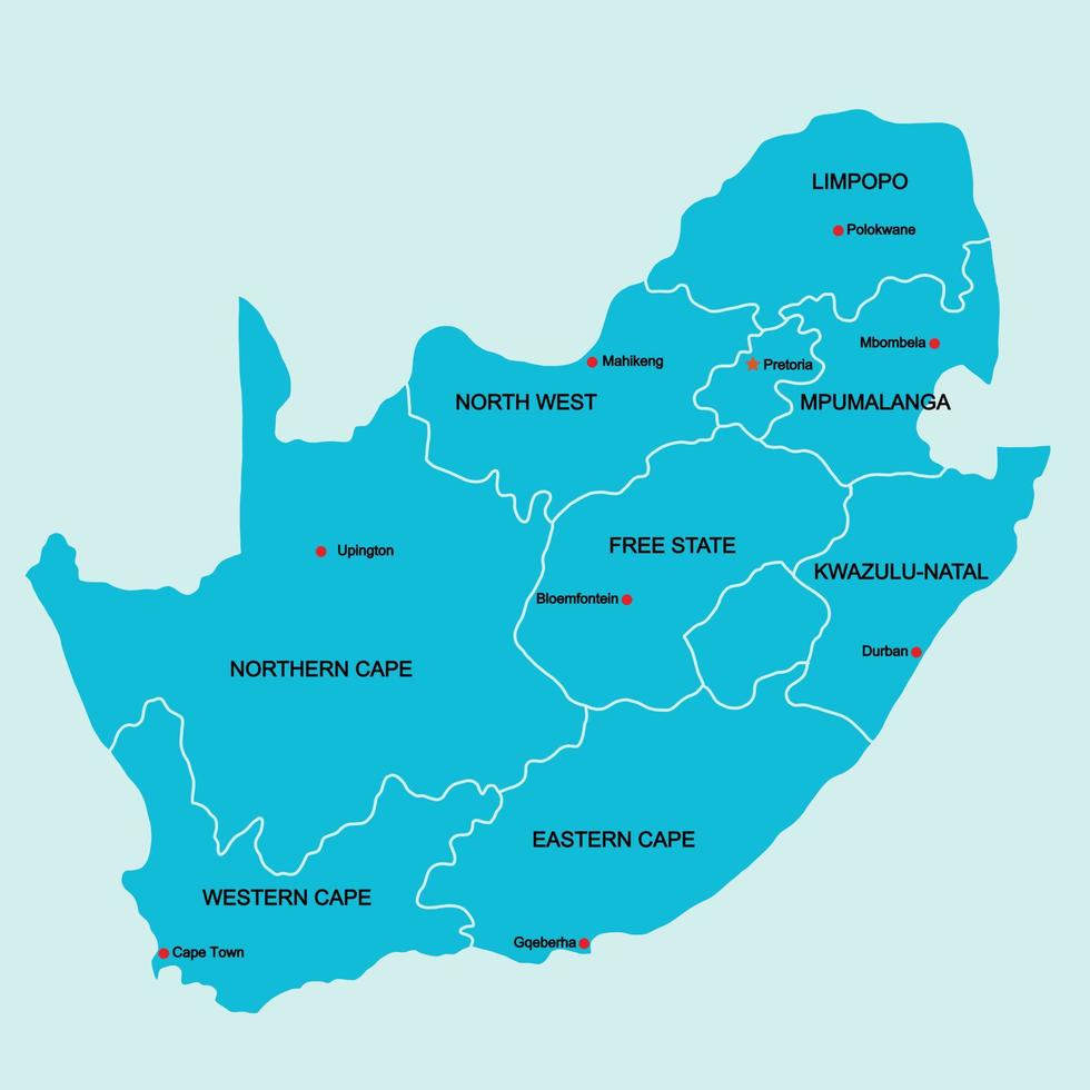 doodle frihandsteckning sydafrika politisk karta med större städer. vektor illustration.