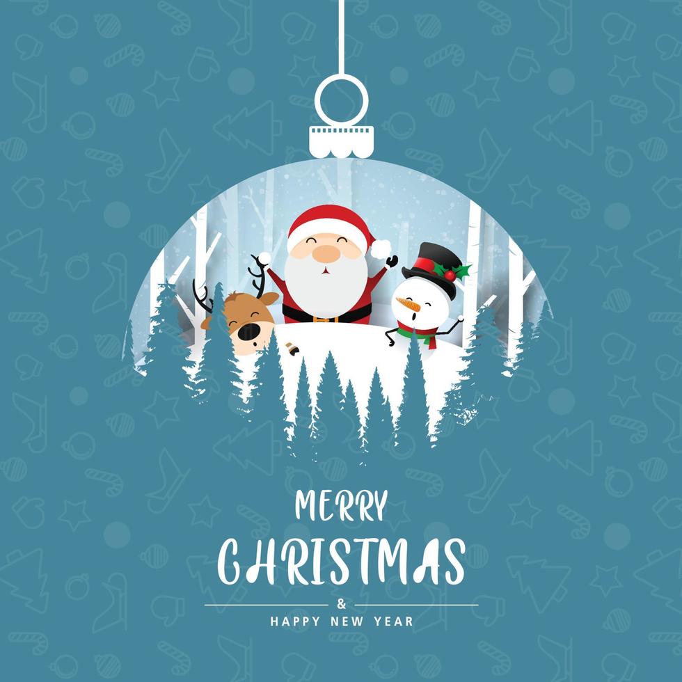 roliga julhälsningskort, med jultomten och snögubbe lycka med snöflinga, vektorillustration. vektor