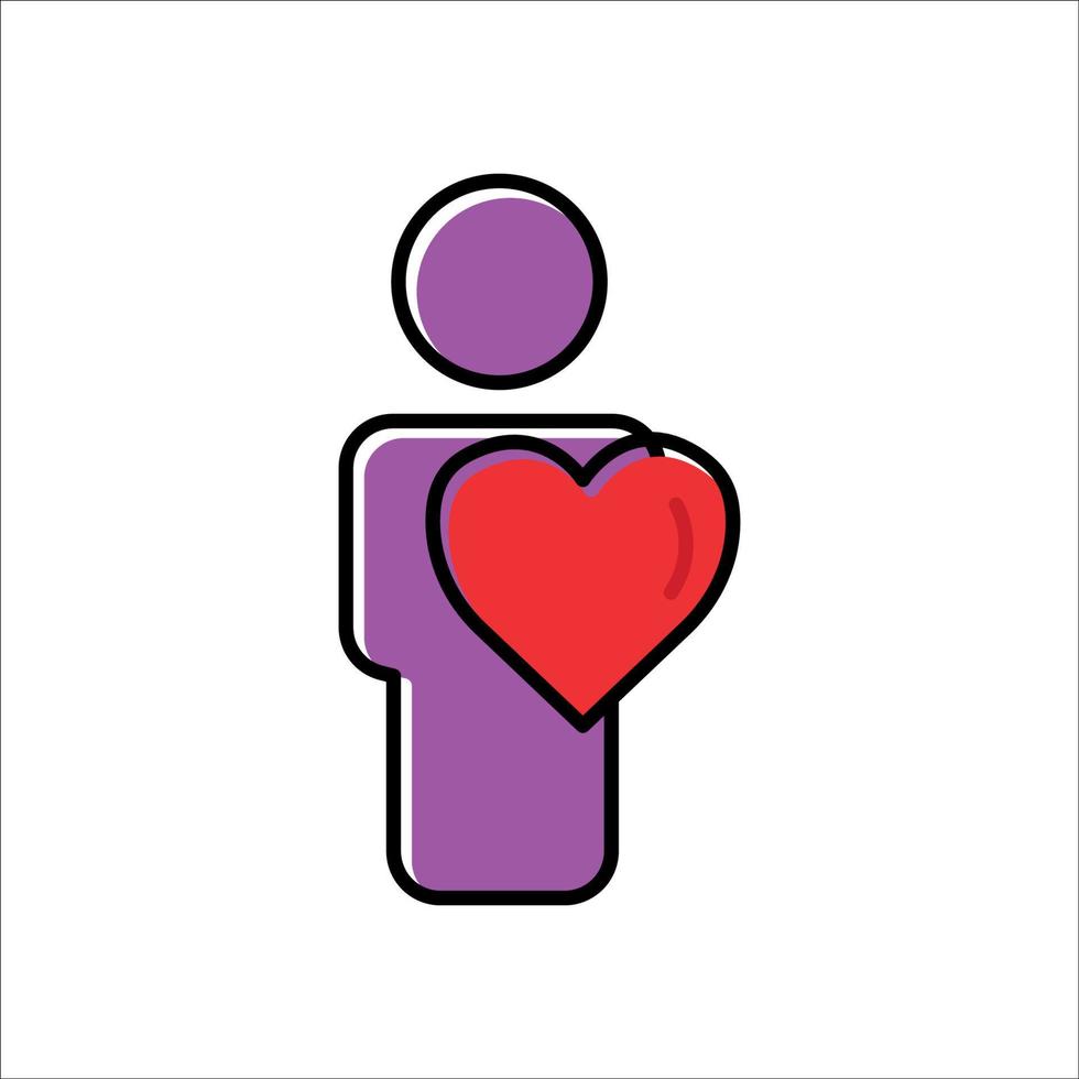 människor linjär färgikon med hjärta. välgörenhetssymbol, donation, mänsklighet. redigerbar linje. design mall vektor