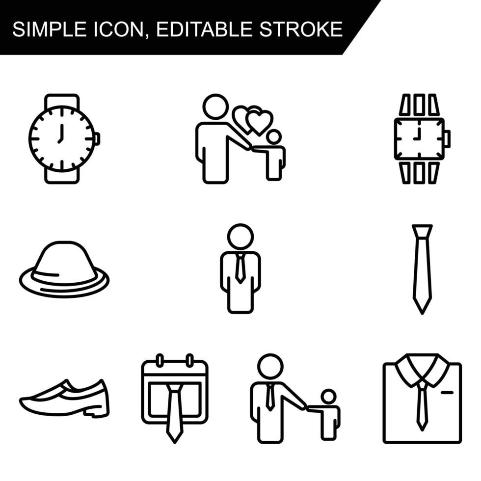 Vatertag-Icon-Set. Symbol für den Umriss-Stil. einfache Abbildung. editierbarer Strich. Designvorlagenvektor vektor