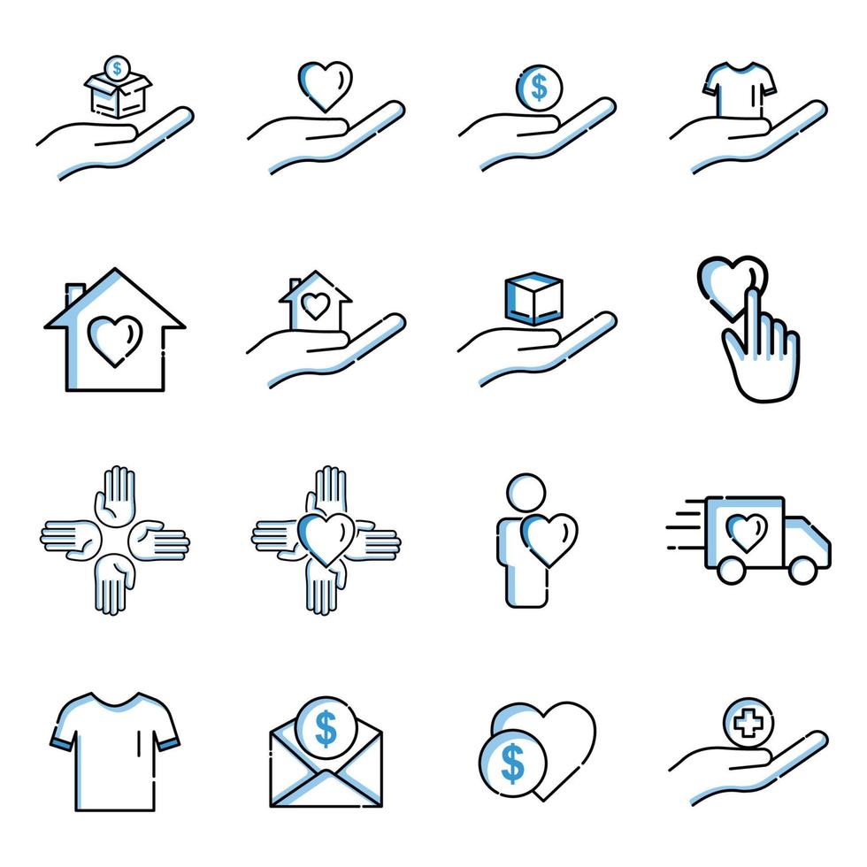 Nächstenliebe-Icon-Set. Wohltätigkeitssymbol, Spende. zweifarbiges Design. Das Symbol kann für Anwendungssymbole, Websymbole und Infografiken verwendet werden. editierbarer Strich. Designvorlagenvektor vektor