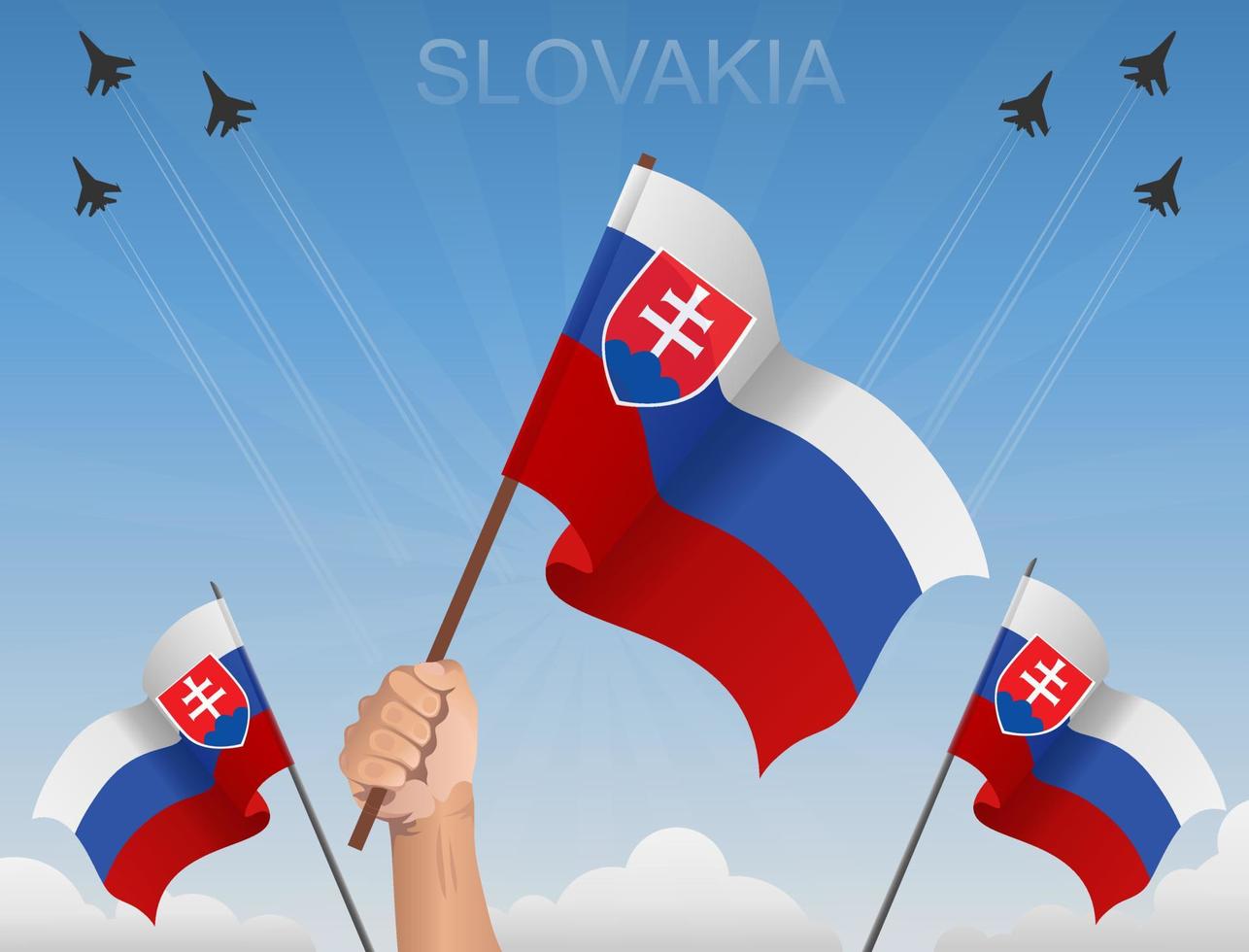 slovakiska flaggor vajar under den blå himlen vektor