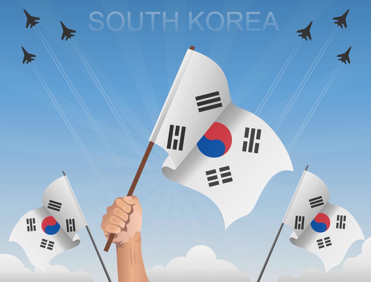 Republik Südkorea Flaggen unter dem blauen Himmel vektor