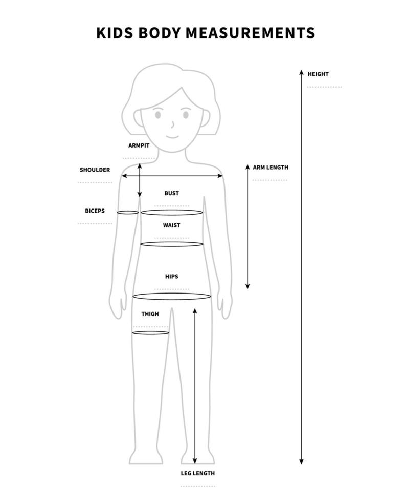 Maße des Kinderkörpers für die Modeindustrie und Schneiderei, Kinderproportionen Größentabelle vektor