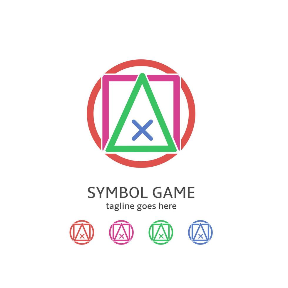 Spiellogo, rundes, quadratisches, dreieckiges und x-Tastensymbol-Design, freier Vektor