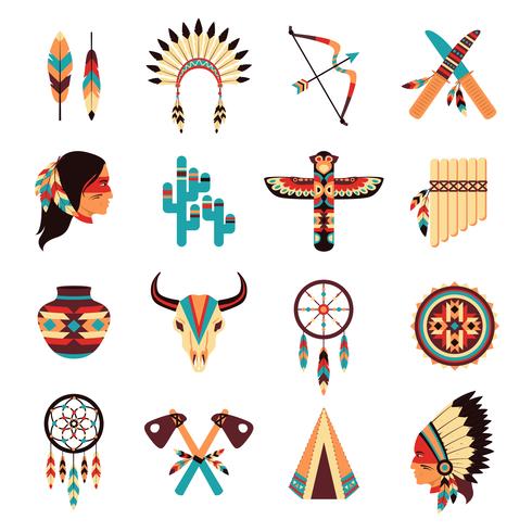 Etnisk amerikanska inhemska ikoner uppsättning vektor