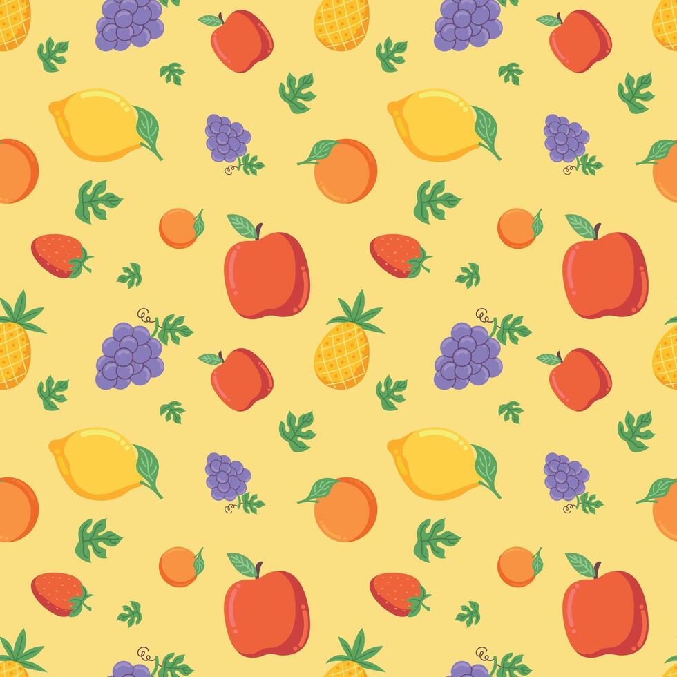 nahtlos Früchte Muster Apfel, Zitrone, Erdbeere, Traube, Ananas, Orange Hand gezeichnet vektor