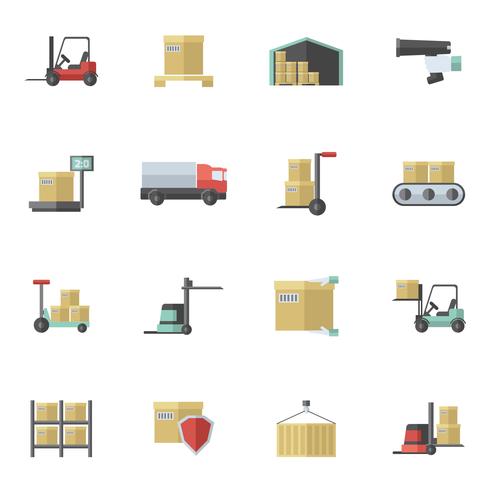 Warehouse-Icons flach gesetzt vektor