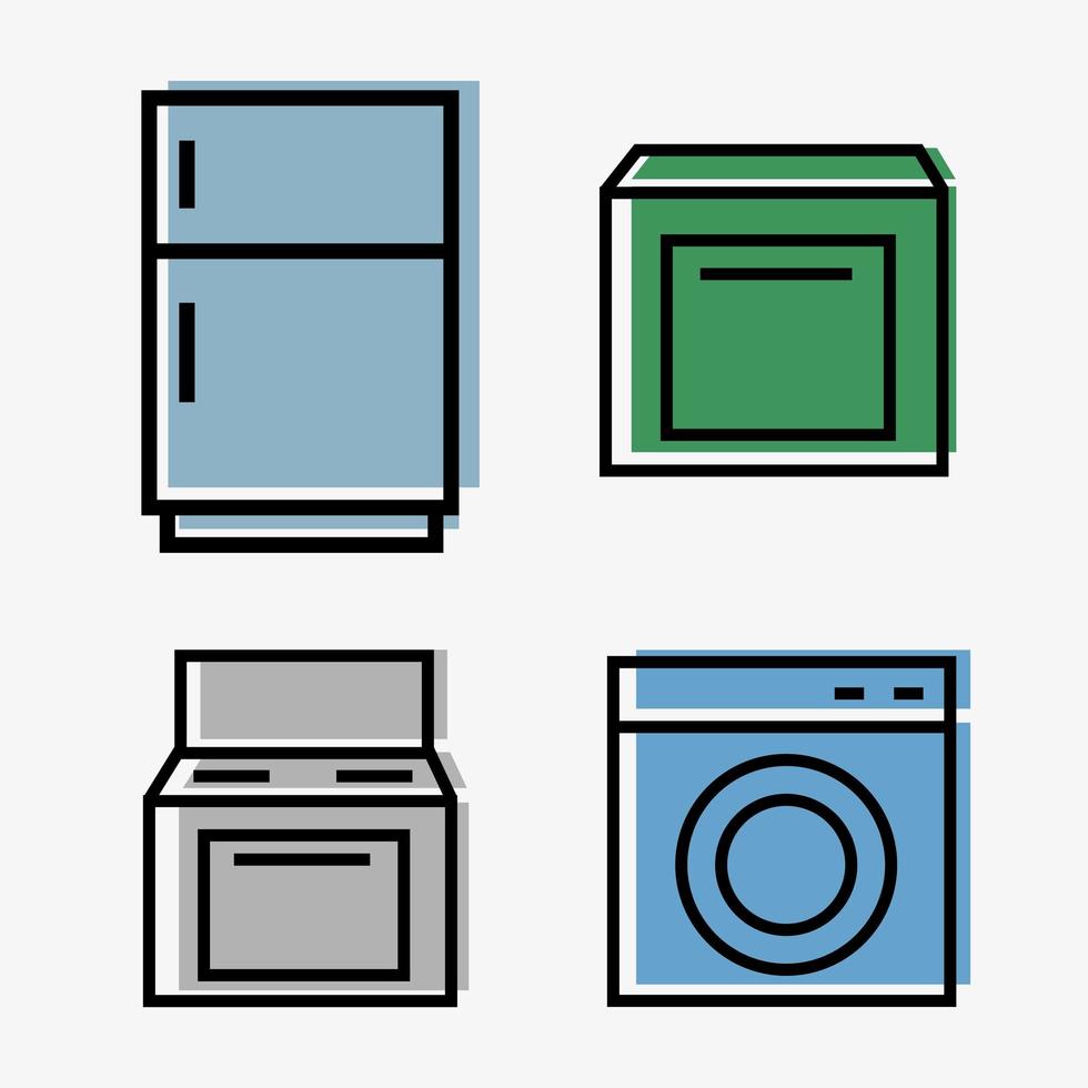 Küchengeräte Web - Set von 4 Icons - Kühlschrank, Teller, Waschmaschine, Geschirrspüler vektor