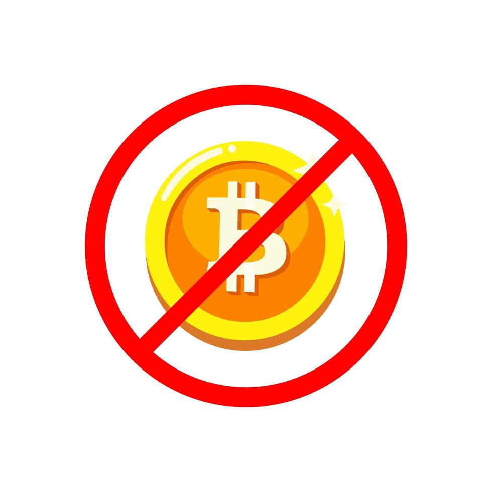 keine Bitcoins. Kryptowährung nicht erlaubt Symbol Symbol Cartoon Illustration Vektor auf weißem Hintergrund