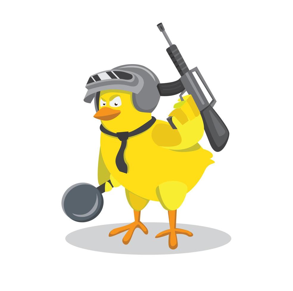 kleines Huhn mit Gewehrmaskottchen für Schießspiel, Esport usw. im Illustrationsvektor vektor