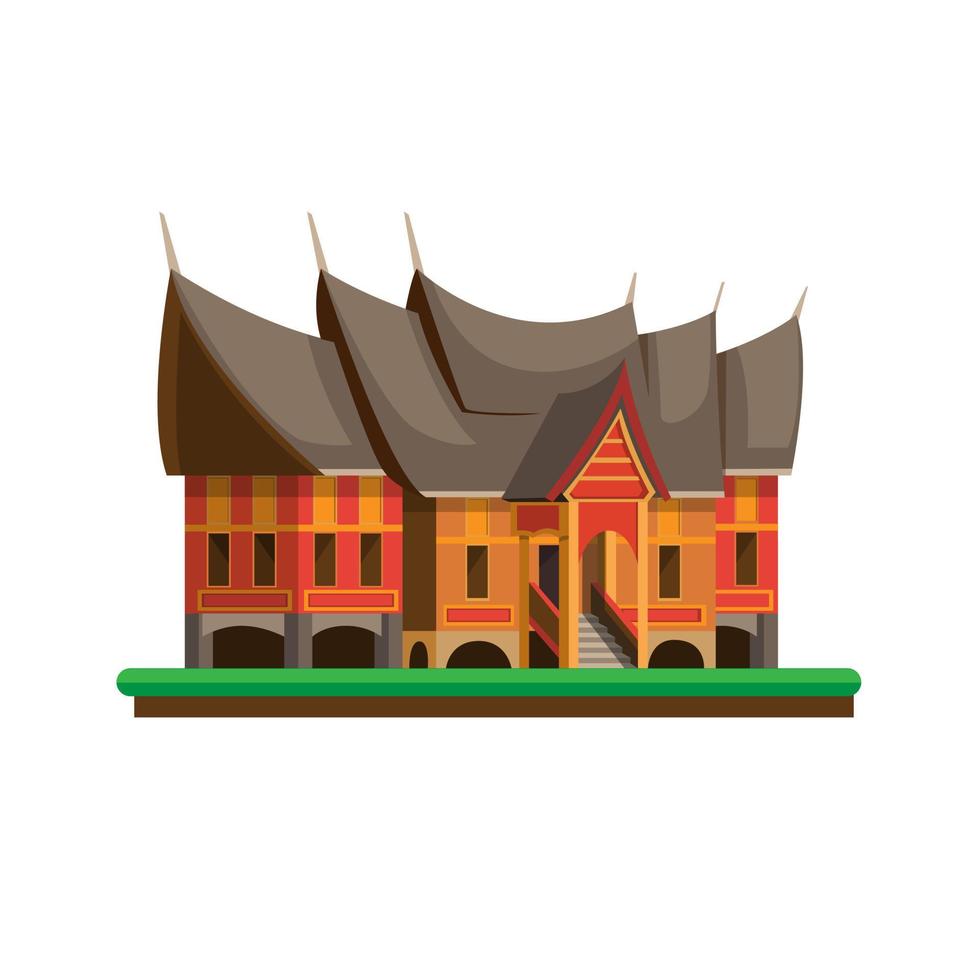 Rumah Gadang ist ein Haus für die Minangkabau-Leute sind die traditionellen Häuser aus West-Sumatra, Indonesien. Konzept im flachen Illustrationsvektor der Karikatur auf weißem Hintergrund vektor