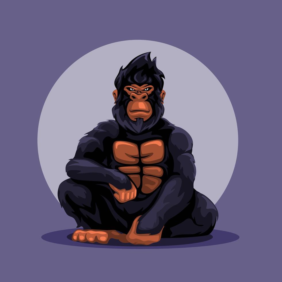 Gorilla Affe sitzen Pose Maskottchen Charakter Illustration Vektor
