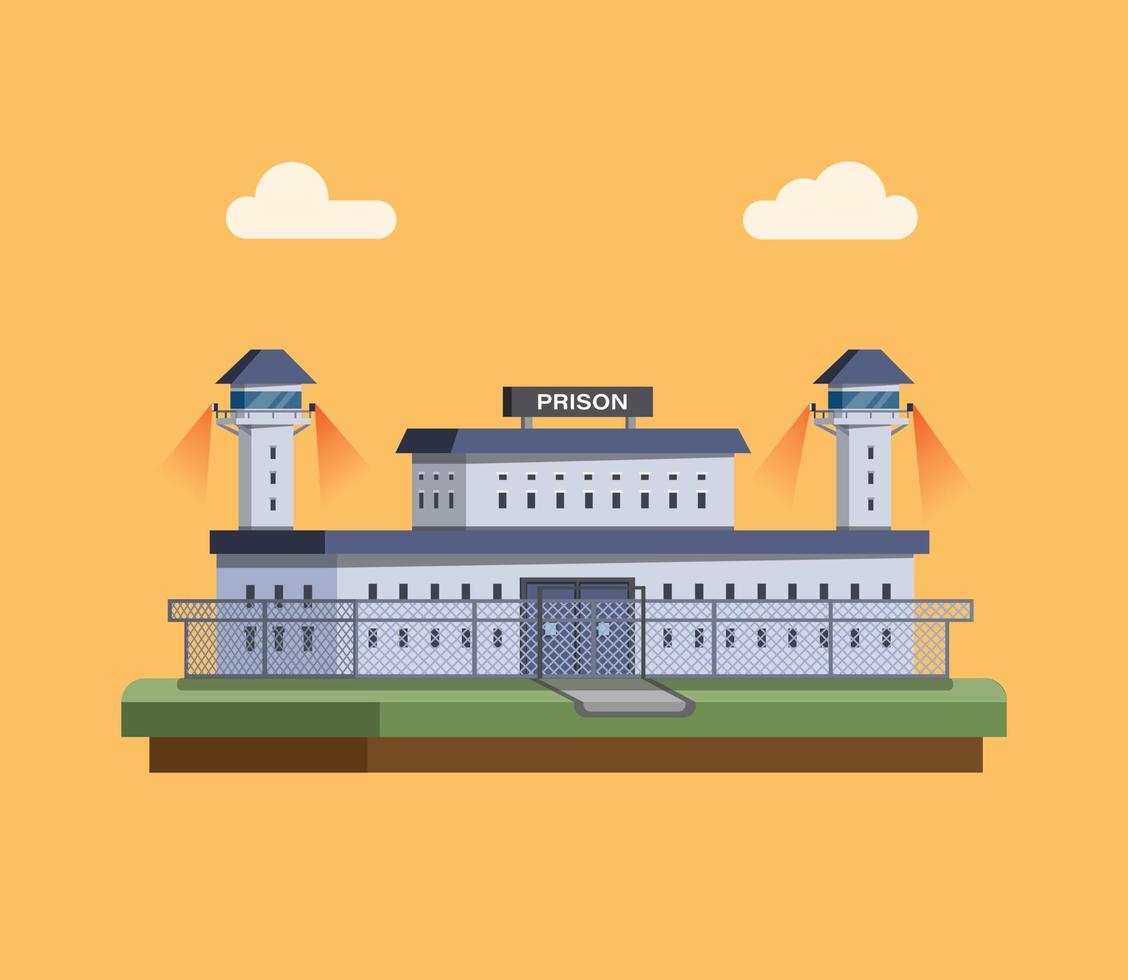 fängelsebyggnad med patrulltorn koncept i platt illustration vektor
