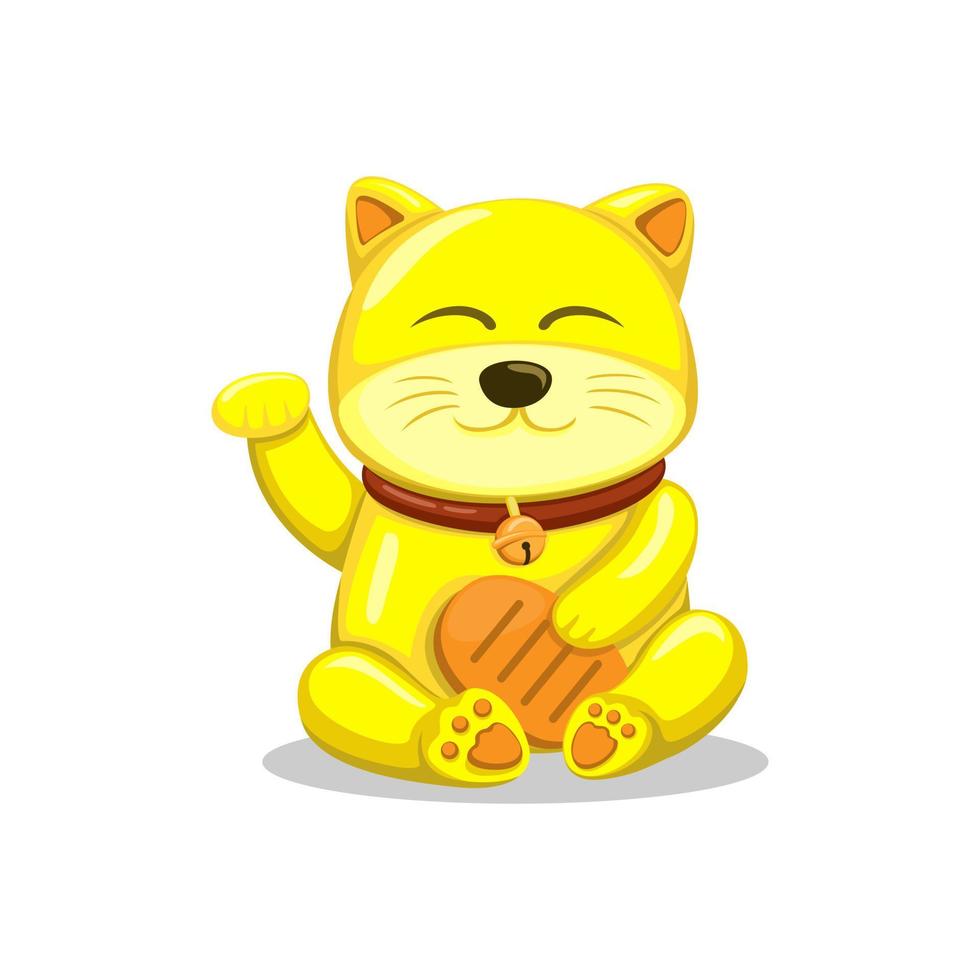 Goldene glückliche Katze alias Maneki Neko asiatischer traditioneller Glücksmaskottchenkarikaturillustrationsvektor auf weißem Hintergrund vektor