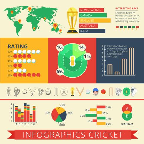 Infografiken berichten über Cricket-Poster vektor