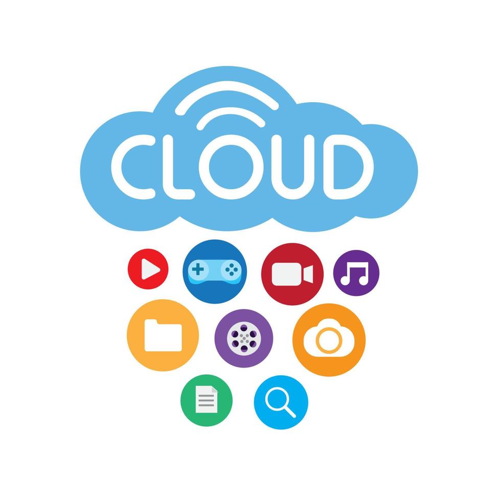 Cloud-Server-Entertainment-Logo, Symbol, Symbol im flachen Illustrationsvektor vektor