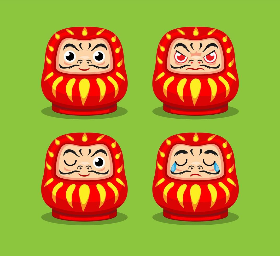 Daruma japansk traditionell docka karaktärsuttryck set tecknad illustration vektor