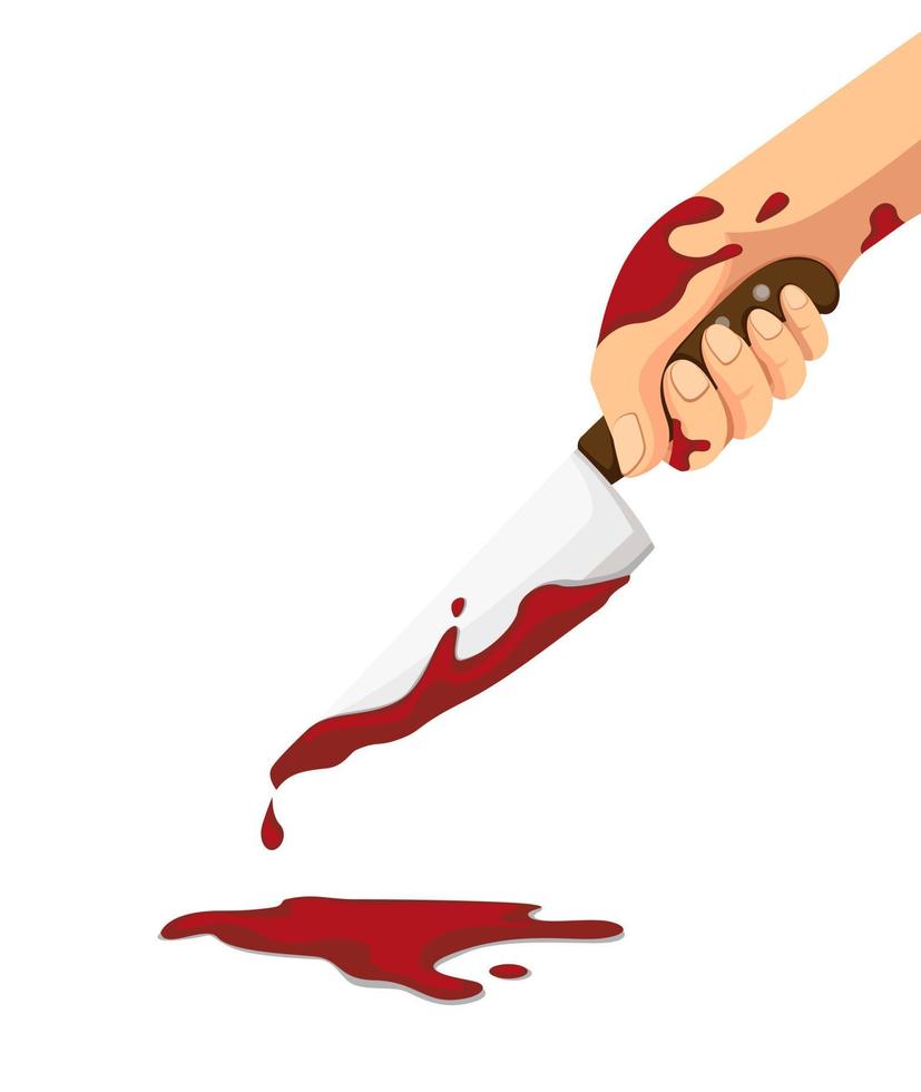 ein Messer mit Blut in der Hand. Blutstropfen tropfen auf den Boden. Konzept der Kriminalität, Mord oder Mörder aus dem Messer Stock Illustration Cartoon Vektor isoliert in weißem Hintergrund