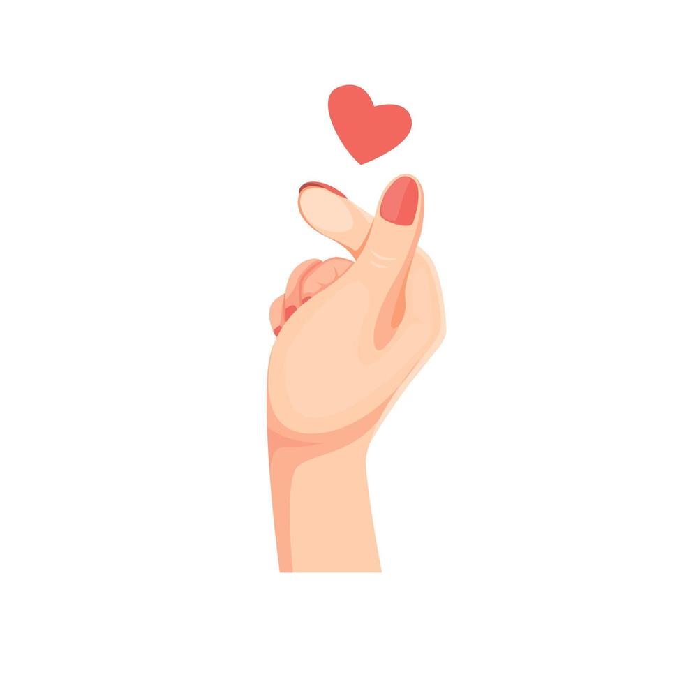hand med finger kärlek symbol, koreansk hjärtgest i tecknad platt illustration vektor isolerad i vit bakgrund