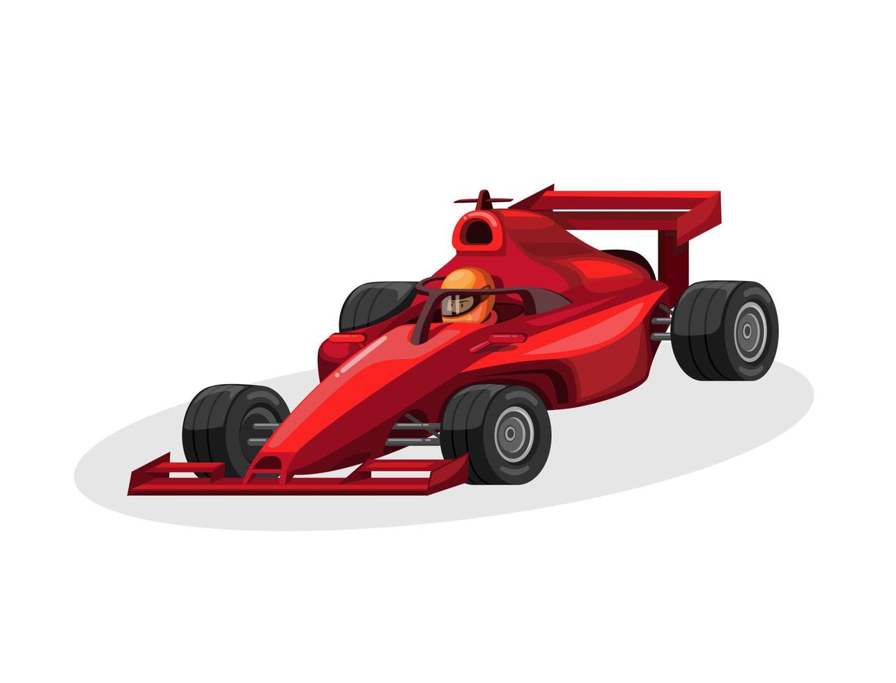 Formel 1 förare och racerbil med halo aka huvudskydd i röd färg. ras sport konkurrens koncept tecknad illustration vektor på vit bakgrund