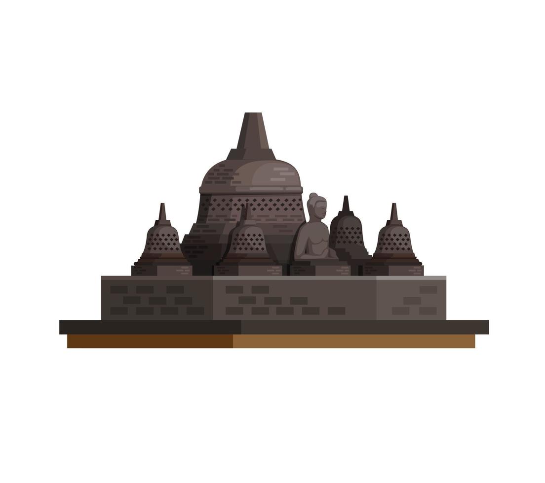 Candi Borobudur. ist der größte buddhistische tempel der welt in zentraljava indonesien konzeptillustration im karikaturflachillustrationsvektor vektor
