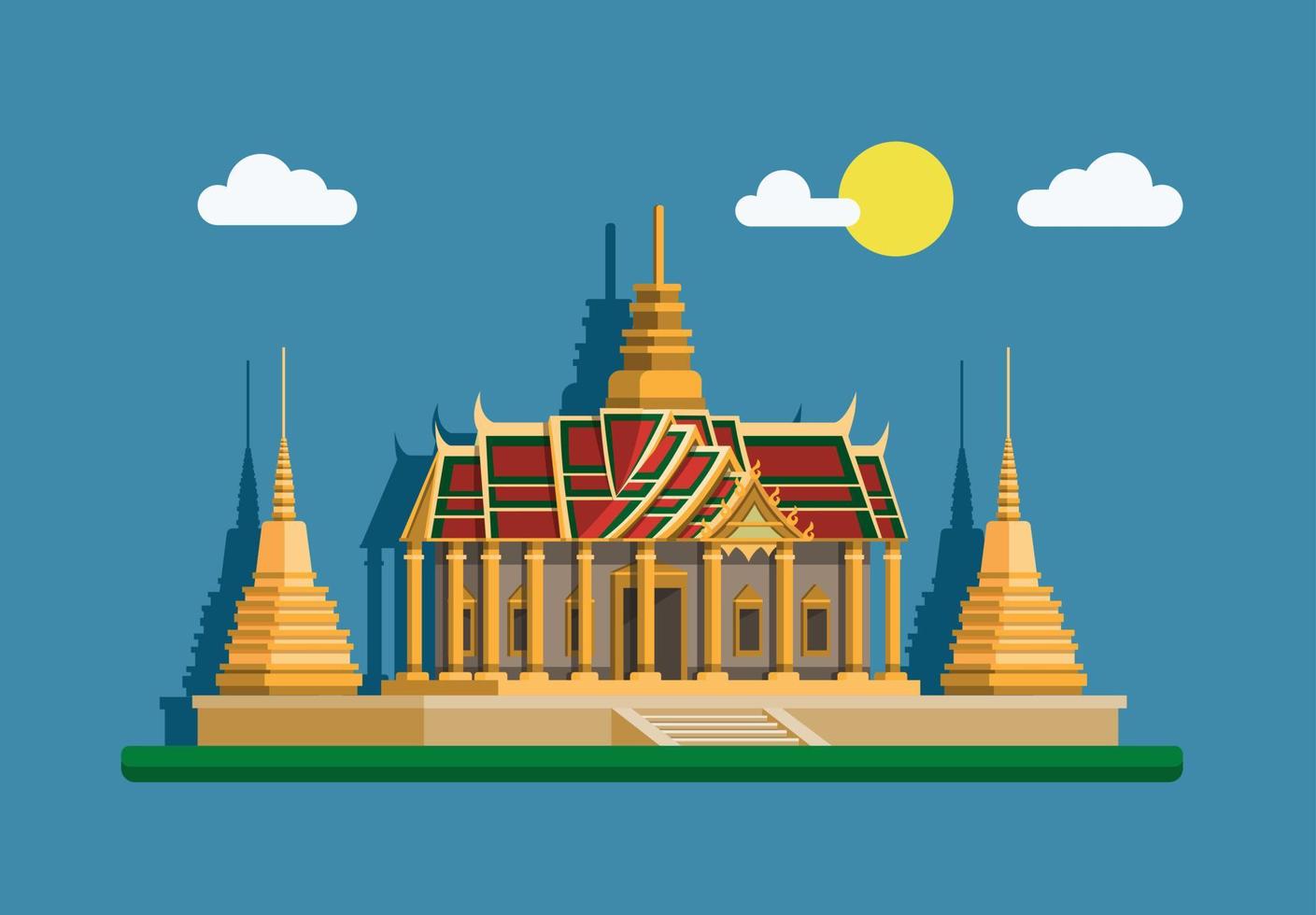 grand palace gyllene pagod. bangkok, thailand landmärke byggnadskoncept i platt tecknad illustration vektor