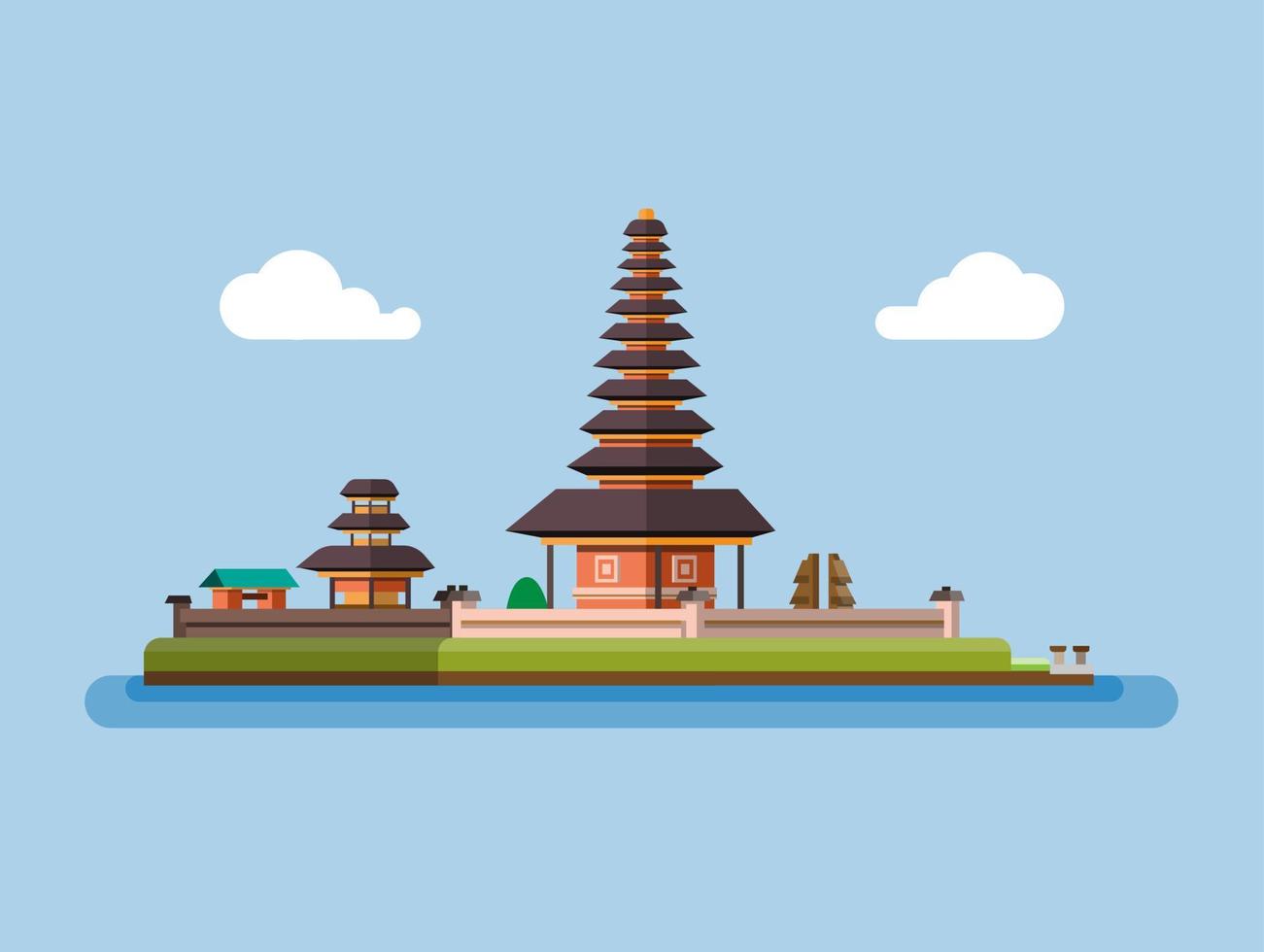 ulun danu bratan tempel bedugul berühmtes wahrzeichen aus bali indonesien illustrationskonzept im karikaturflachillustrationsvektor vektor