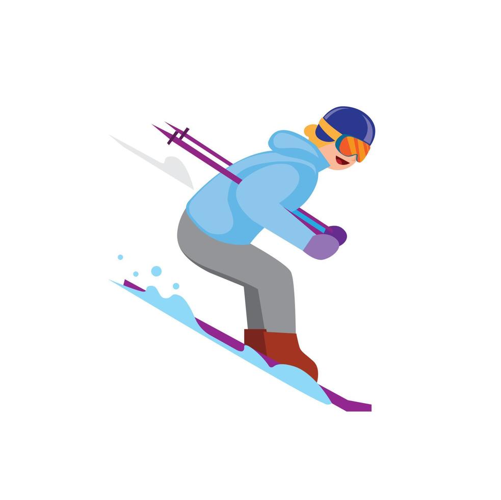Mann Skifahren in Abfahrt, Wintersport flache Illustration Vektor