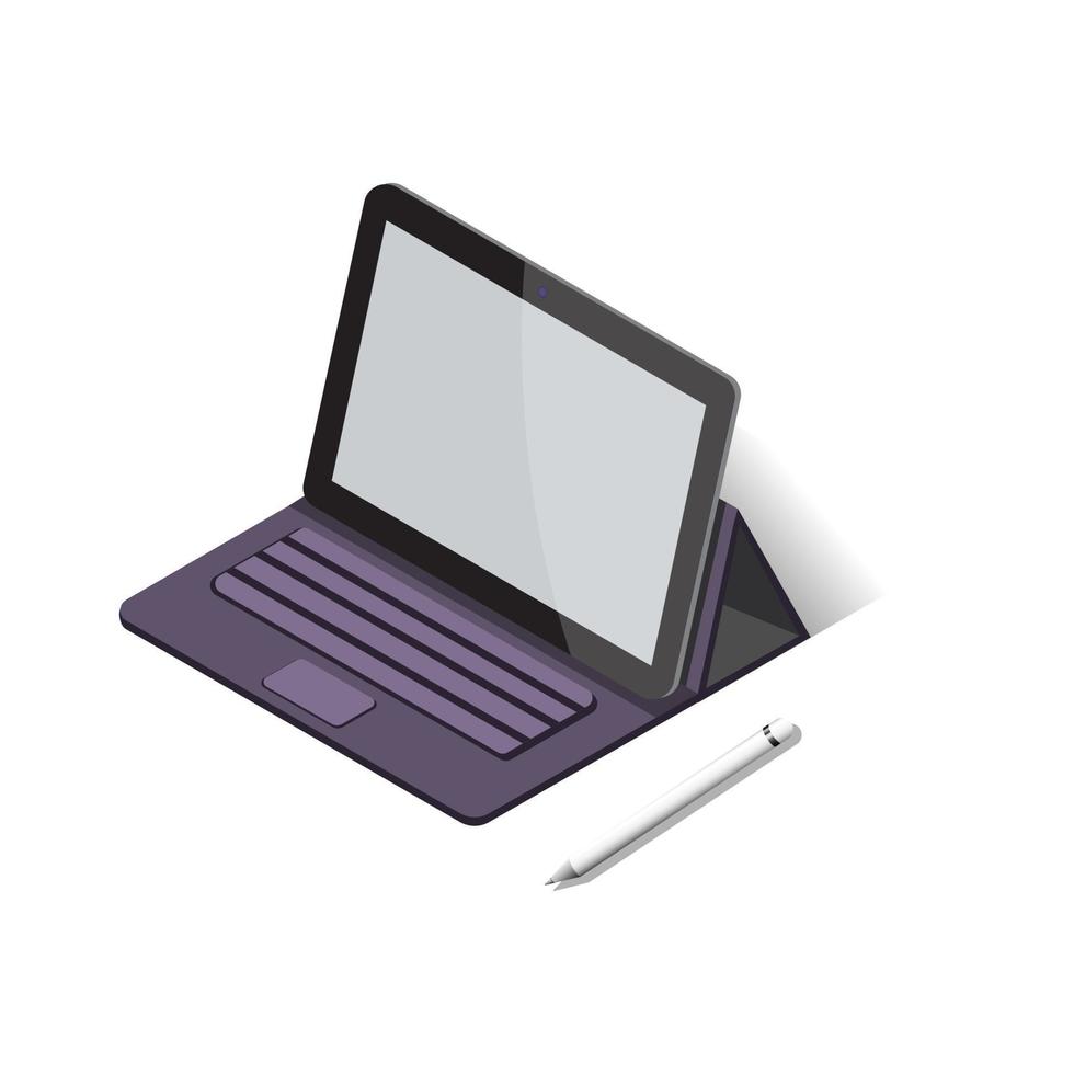 modernes Tablet mit tragbarem Tastatur- und Stiftkonzept isometrischer Illustrationsvektor auf weißem Hintergrund vektor