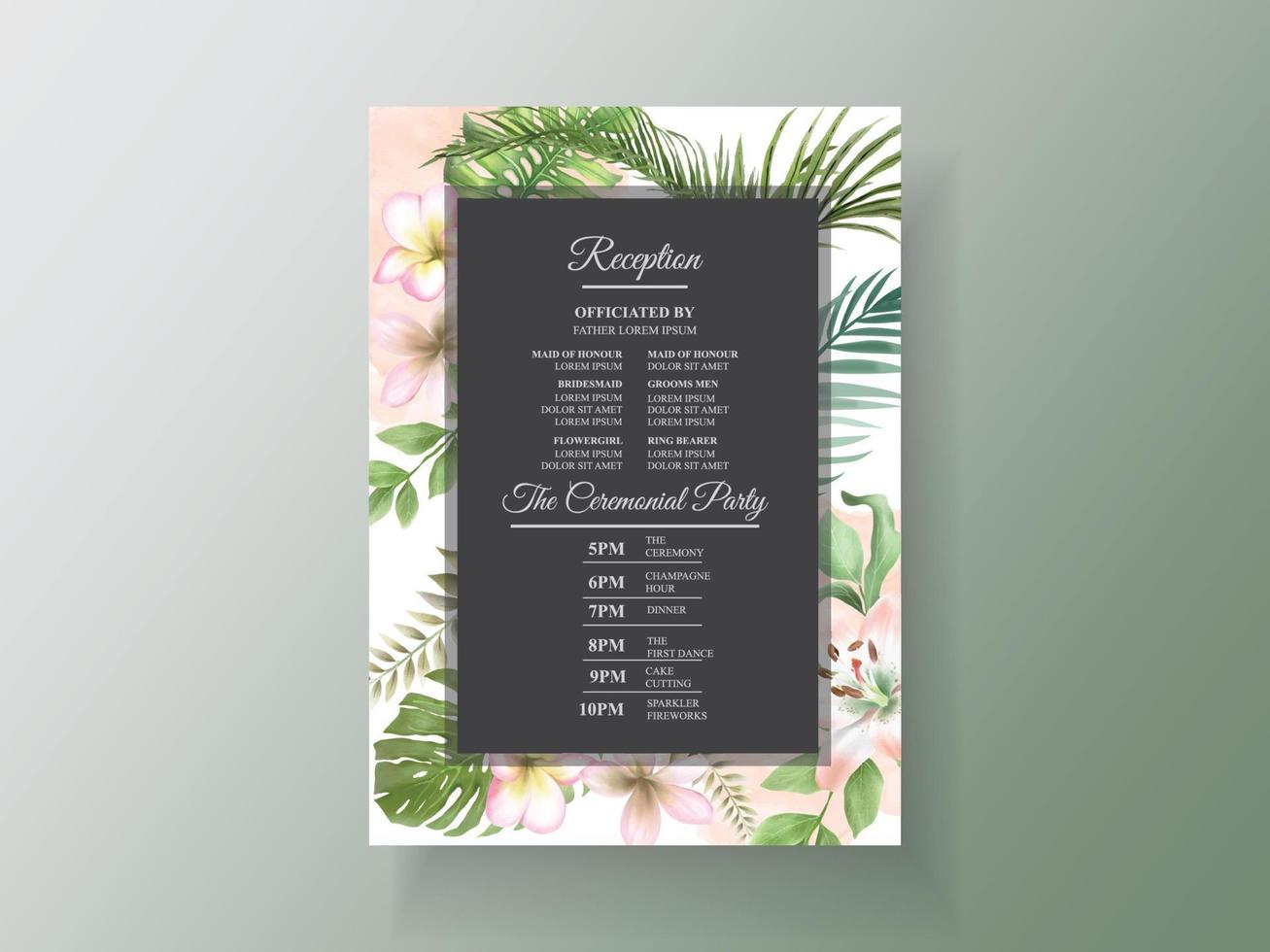 blommiga tropiska bröllopsinbjudningskort vektor