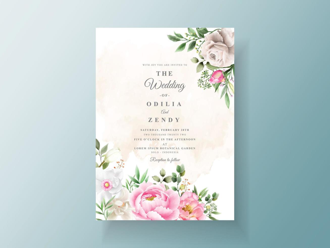 elegante blume und blätter aquarell hochzeitseinladungsschablone vektor